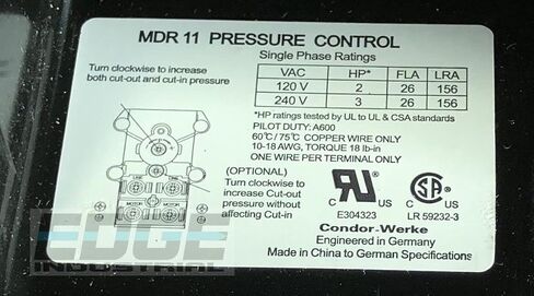 ARC-POWER Heavy Duty Condor USA Pressure Switch, 26AMP, 11KAXX, 140/175 PSI,1/4" FNPT,DPST in Kuwait