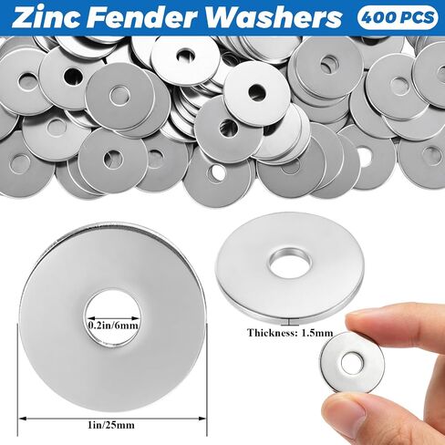 400 PCS 1/4'' x 1'' Fender Washers, Stainless Steel Flat Washers Set, 1.5mm Thick Hardware Washers Zinc, Metal Washer Flat Small Washer for Screws in Kuwait