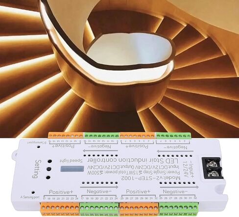 Eujgoov 32 منطقة LED وحدة تحكم في إضاءة الدرج، مستشعر حركة متسلسل، سرعة خافتة مع تصميم ABS مقاوم للهب للإضاءة الداخلية للسلالم المنزلية in Kuwait