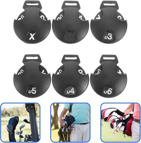 Golf Headcover Number Tags 6-Pack Rotating Label Plastic Black | plastic identifiers for quick selection fairway woods and drivers easy to read rotating numbers, golf bag organization set in Kuwait