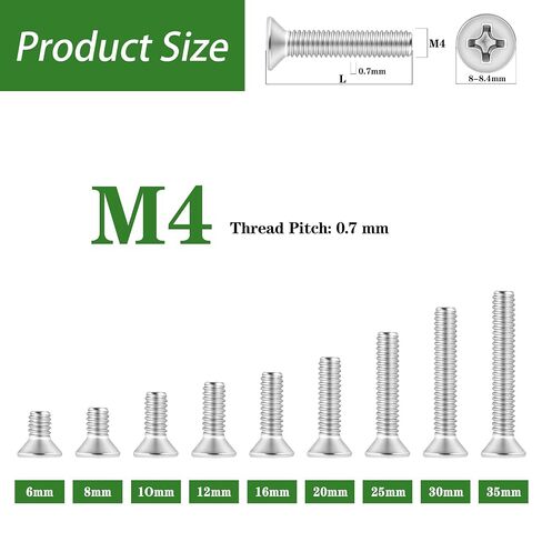 50PCS M4×10mm Machine Screws [Pitch 0.7mm] 304 Stainless Steel 18-8 Full Thread GB819 Phillips Flat Countersunk Head Hardware Fasteners for Electronics Furniture Cabinet DIY Assembly in Kuwait