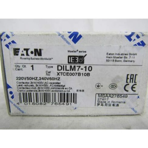Eaton XTCE007B10 3 Pole contactor Rated at 7 AMPS with a 220/240 Volt AC Coil and 1 N.O. Base Contact in Kuwait