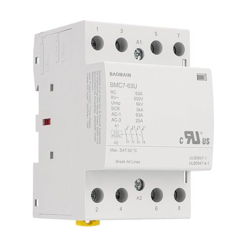 BAOMAIN 63A 4NO 12V AC/DC موصل وحدات، حامل السكك الحديدية DIN، معترف به من قبل UL | BMC7-63U 4-pole 63A 4 موصلات وحدات منزلية مفتوحة عادةً تتميز بملف 12 فولت تيار متردد/تيار مستمر وسهولة تركيب سكة DIN in Kuwait