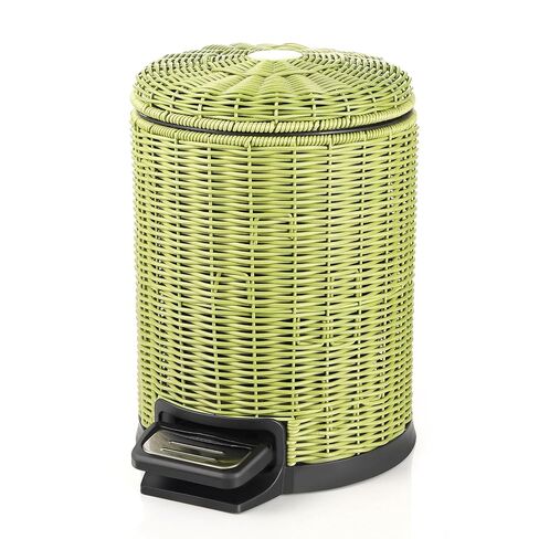 Handwoven Round Small Trash Can with Soft Close Lid, Stainless Steel Pedal, Removable Inner Bucket for Bathroom, Bedroom, Kitchen, Office (Brown, 1.3gallons/5L) in Kuwait