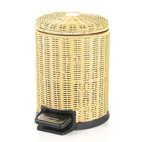 Handwoven Round Small Trash Can with Soft Close Lid, Stainless Steel Pedal, Removable Inner Bucket for Bathroom, Bedroom, Kitchen, Office (Brown, 1.3gallons/5L) in Kuwait