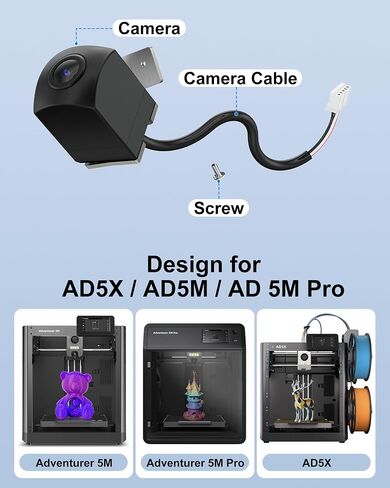 3D Printer Camera Kit Compatible with AD5X Adventurer 5M/5M Pro 3D Printers, Real-Time Remote Monitoring Time-Lapse Recording Compatible with Flash Maker App, 3D Printer Accessory for Adventure 5X in Kuwait