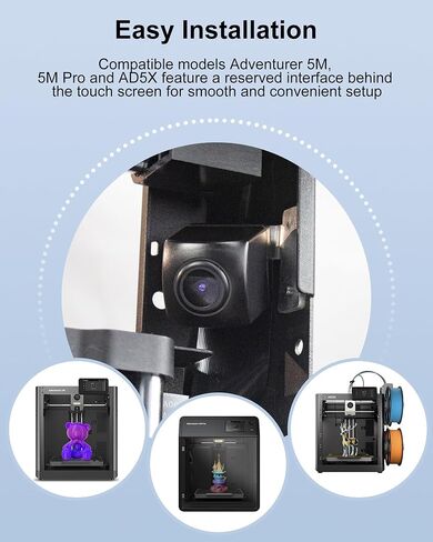 3D Printer Camera Kit Compatible with AD5X Adventurer 5M/5M Pro 3D Printers, Real-Time Remote Monitoring Time-Lapse Recording Compatible with Flash Maker App, 3D Printer Accessory for Adventure 5X in Kuwait