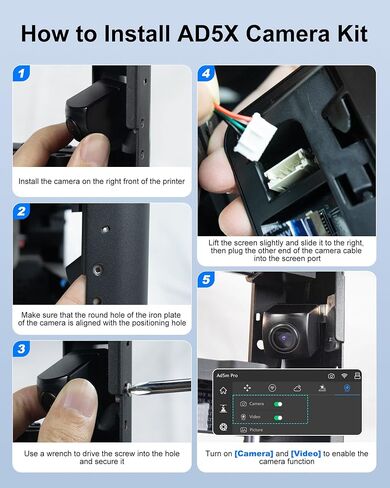 3D Printer Camera Kit Compatible with AD5X Adventurer 5M/5M Pro 3D Printers, Real-Time Remote Monitoring Time-Lapse Recording Compatible with Flash Maker App, 3D Printer Accessory for Adventure 5X in Kuwait