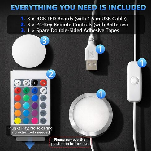 3 Pack RGB LED Lamp Kit for 3D Printed Light Box, Remote & Memory Function, USB 5V, Compatible with Bambu Lab X1/P1/A1 & MakerWorld Models, by CreatryLab in Kuwait