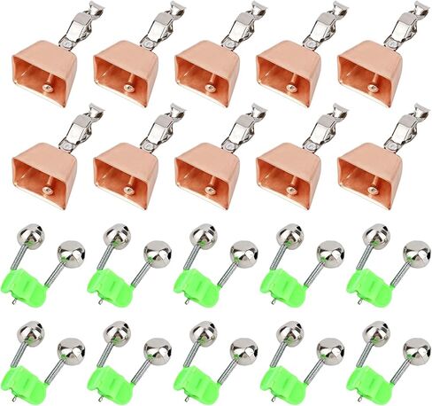 20pcs Fishing Rod Bells, 2 Styles catfishing Extra Loud Alert Fish Pole Alarm Bells with Clips Practical Accessories for Ice/Night/Sea/Lake/River Fishing Gadgets Items in Kuwait