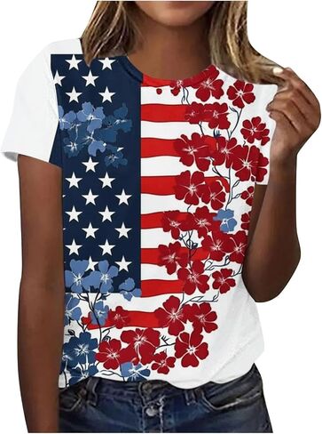 American Flag Shirts for Women 1776-2026 Short Sleeve Patriotic Tops Star Stripes Graphic Tees Fourth of July Outfits in Kuwait