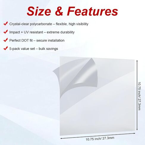 5-Pack Flexible Polycarbonate Shields for Hazmat Placard Holders, 10.75" x 10.75", DOT Size, Impact & UV Resistant, Protects from Loss & Damage – Placard Holders Not Included in Kuwait