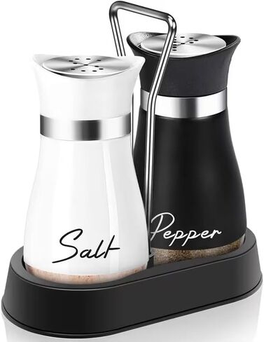 Glass Salt and Pepper Shakers Metal Salt and Pepper Shaker Set with Glass Bottom Perforated Caps 4oz Modern Kitchen Counter Decor Metal Kitchen Accessories White and Black Set in Kuwait