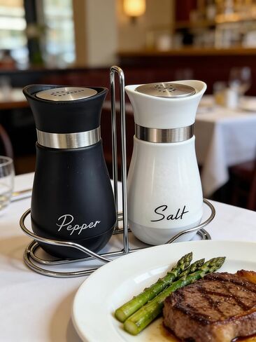 Glass Salt and Pepper Shakers Metal Salt and Pepper Shaker Set with Glass Bottom Perforated Caps 4oz Modern Kitchen Counter Decor Metal Kitchen Accessories White and Black Set in Kuwait