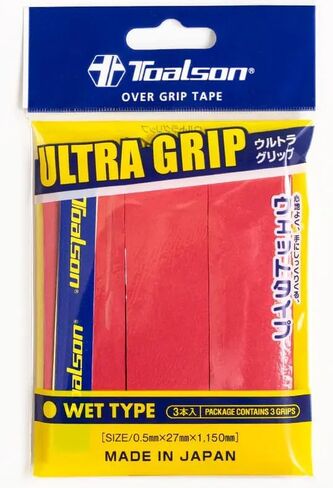 Toalson Ultra Grip Over Grip 3 Pack (Made in Japan) 0.5mm Thick (Neon Red) in Kuwait