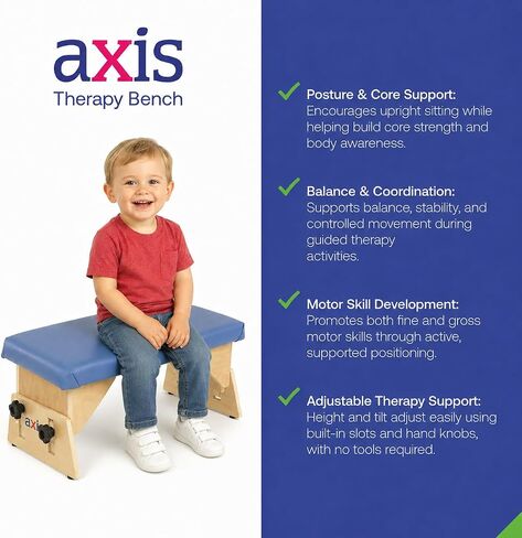 Axis Therapy Bench, Adjustable Bench for Special Needs Children, Sitting & Posture Support for Assessments, Therapy, Classroom & Home Use, Tool-Free Height & Tilt Adjustable in Kuwait