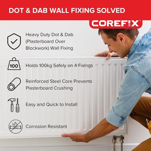 Corefix 24 x 3.93 Inch Heavy Duty Drywall Wall Anchors- Drywall Over Blockwork Wall Anchors & Screws - for TV Wall Bracket, Radiators, Shelving & More - Holds 220lbs On 4 Anchors in Kuwait
