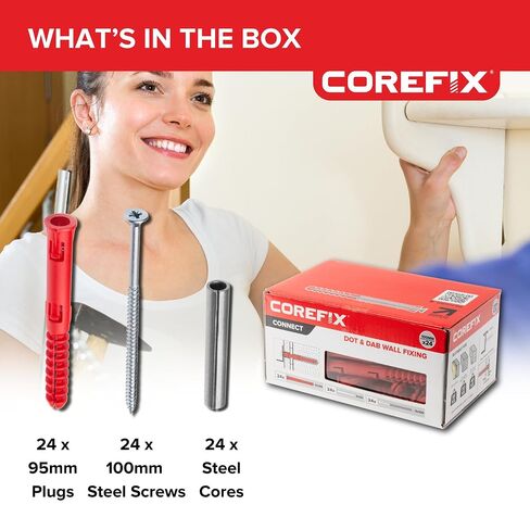 Corefix 24 x 3.93 Inch Heavy Duty Drywall Wall Anchors- Drywall Over Blockwork Wall Anchors & Screws - for TV Wall Bracket, Radiators, Shelving & More - Holds 220lbs On 4 Anchors in Kuwait