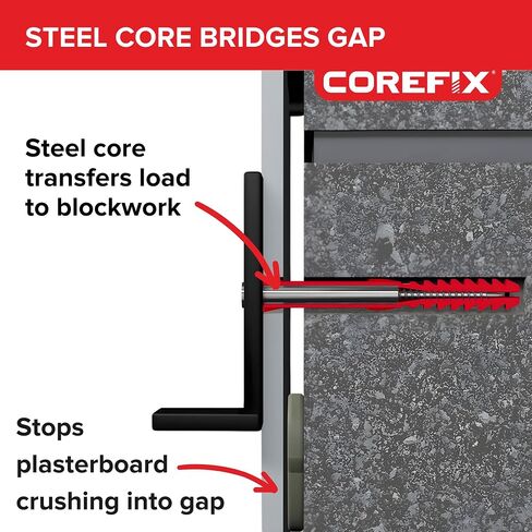 Corefix 24 x 3.93 Inch Heavy Duty Drywall Wall Anchors- Drywall Over Blockwork Wall Anchors & Screws - for TV Wall Bracket, Radiators, Shelving & More - Holds 220lbs On 4 Anchors in Kuwait