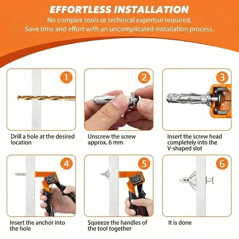 Molly Bolts for Plaster Walls and Drywall, Heavy-Duty 30 PCS Hollow Wall Anchor Set with Setting Tool, 5 Sizes for Secure Installation on Drywall Holding 65 Lbs, Easy to Use Fasteners, Orange in Kuwait