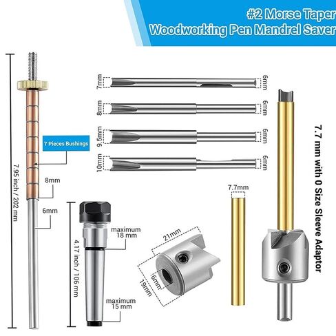 ZJchao Pen Mill Set Pen Turning Mandrel Kit with 4 Pilot Cutter Shafts Cutting Head Sleeve Adapter Hex Wrench for Blank Tube Cleaning Trimming Milling in Kuwait