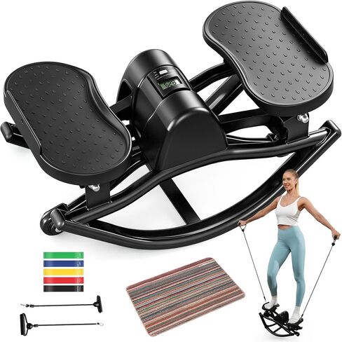 Rock Steppers for Exercise at Home, Portable Mini Stair Stepper with Resistance Bands, Gentle on Knees for Full Body Home Workout & Low-Impact Balance Board, Aerobic Workout Machine Fitness Equipment in Kuwait