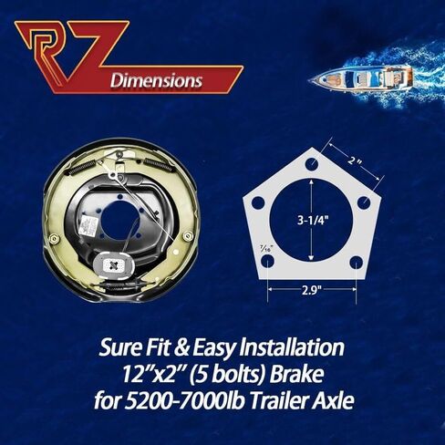 مجموعة فرامل المقطورة الكهربائية ذاتية الضبط مقاس 12 بوصة × 2 بوصة من RV Murts لـ 5200 رطل، 6000 رطل، 7000 رطل مقطورة #42 محور مع صواميل وغسالات، زوج واحد من طقم فرامل مغزل RV مع 5 فتحات لاستبدال الأجزاء in Kuwait