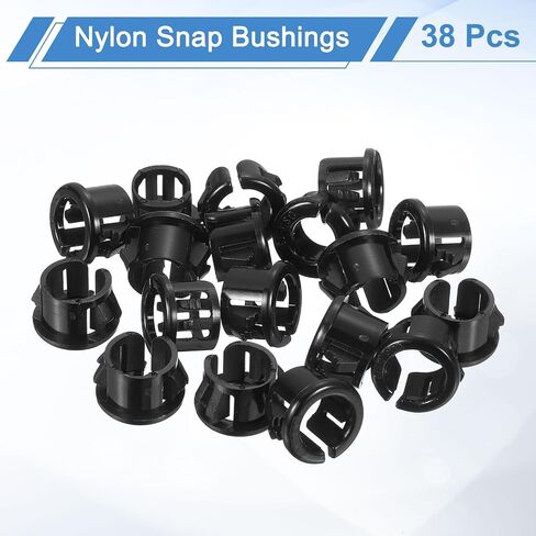 uxcell 38 Pcs Cable Snap Bushing Grommet, 1/2" Mounting Dia Opened Snap Bushing - Black Round Nylon Snap in Cable Grommet Protector, Plastic Cable Hole Grommets for Wiring in Kuwait