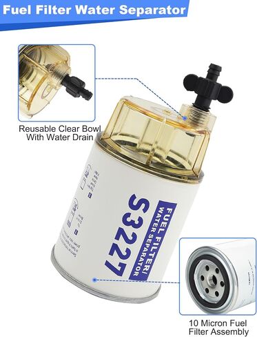 S3227 Fuel Filter Water Separator with Clear Bowl Assembly For Marine Outboard Motor Mercury Replaces# 9-37882 18-7922-1 320R 490R-RAC-1 in Kuwait