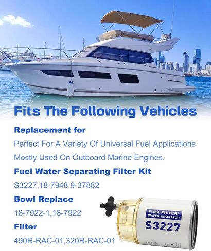 S3227 Fuel Filter Water Separator with Clear Bowl Assembly For Marine Outboard Motor Mercury Replaces# 9-37882 18-7922-1 320R 490R-RAC-1 in Kuwait