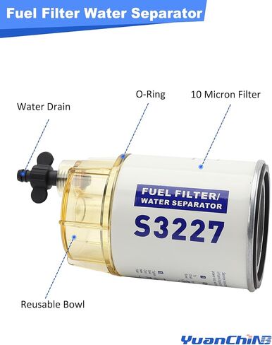 S3227 Fuel Filter Water Separator with Clear Bowl Assembly For Marine Outboard Motor Mercury Replaces# 9-37882 18-7922-1 320R 490R-RAC-1 in Kuwait
