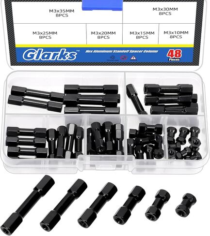 Glarks 48pcs M3 x 10/15/20/25/30/35MM Hex Aluminum Standoff Spacer Column, Black 6 Sizes Hexagonal Connecting Column, Wide Head Column Spacer Pillar for Drone Quadcopter, RC Aircraft, DIY Models in Kuwait