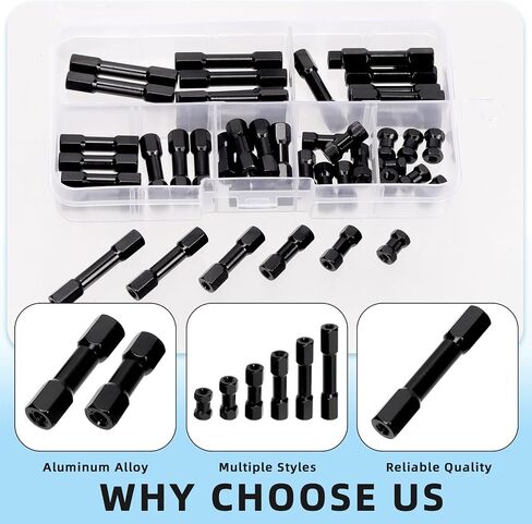 Glarks 48pcs M3 x 10/15/20/25/30/35MM Hex Aluminum Standoff Spacer Column, Black 6 Sizes Hexagonal Connecting Column, Wide Head Column Spacer Pillar for Drone Quadcopter, RC Aircraft, DIY Models in Kuwait