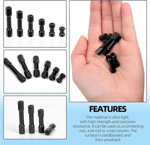 Glarks 48pcs M3 x 10/15/20/25/30/35MM Hex Aluminum Standoff Spacer Column, Black 6 Sizes Hexagonal Connecting Column, Wide Head Column Spacer Pillar for Drone Quadcopter, RC Aircraft, DIY Models in Kuwait