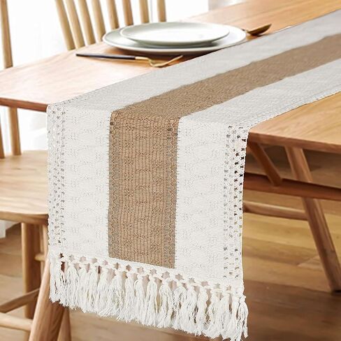 12x72 Inches Table Runner Cheesecloth, Boho Gauze Cheese Cloth Long Rustic Sheer Table Runners with Tassels Woven Cotton for Living Room Kitchen Dining Table Decoration in Kuwait