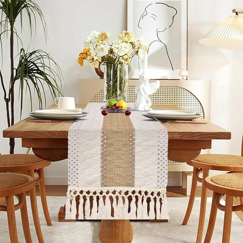 12x72 Inches Table Runner Cheesecloth, Boho Gauze Cheese Cloth Long Rustic Sheer Table Runners with Tassels Woven Cotton for Living Room Kitchen Dining Table Decoration in Kuwait