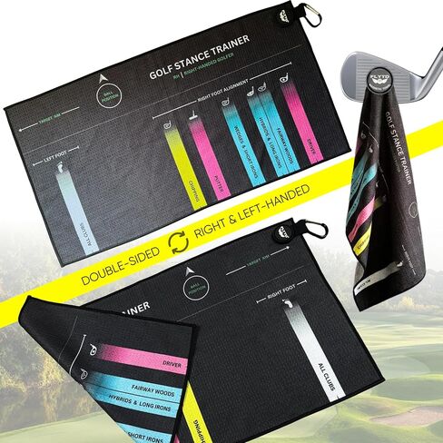 Dual-Sided Golf Stance Trainer for Right & Left Handed Golfers | Foot Alignment, Swing Path & Compression Training Aid | 2-in-1 Magnetic Golf Towel for Club Cleaning in Kuwait
