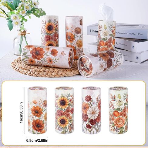 Wild Floral Car Tissues Cylinder, 4 Pack Round Tissue Box for Car Cup Holder, 2 Ply 50 Count Facial Tissues Tube, Portable Travel Tissues for SUV Truck RV Van Office Classroom in Kuwait