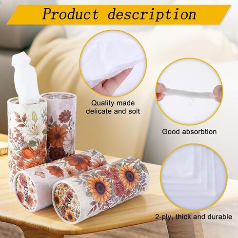 Wild Floral Car Tissues Cylinder, 4 Pack Round Tissue Box for Car Cup Holder, 2 Ply 50 Count Facial Tissues Tube, Portable Travel Tissues for SUV Truck RV Van Office Classroom in Kuwait