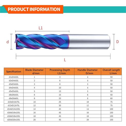 HRC65 2 Flutes Carbide End Mills Metal Router Bits Tungsten Steel Milling Cutter CNC Lathe Tool Coated Flat Mill(D4xD4x75L) in Saudi Arabia