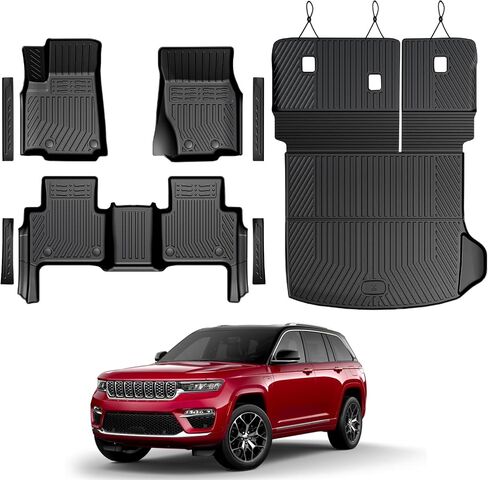 Floor Mats Set for 2022-2025 Jeep Grand Cherokee Accessories, Full Coverage All Weather Floor Mats Cargo Mat with Backrest Protectors & Door Sill Guards (Include 4xe Not for L or WK) in Kuwait