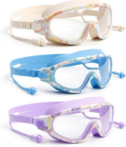 Kids Swimming Goggles with Ear Plugs, Wide View Anti-Fog Anti-UV Swim Mask in Kuwait