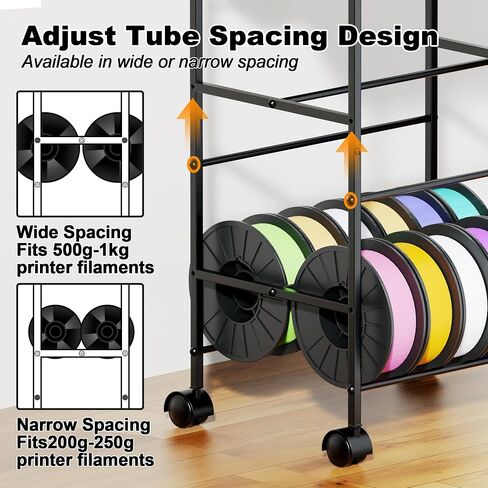 3D Printer Filament Storage Rack with Wheels, 5-Tier Rolling Spool Holder Stand Cart, Holds up to 60x1kg Spools, Heavy Duty Metal Filaments Organizer Shelf for Printing Studio Office Workshop in Kuwait