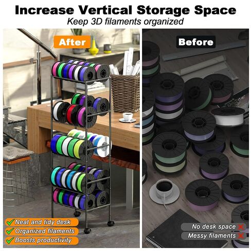 3D Printer Filament Storage Rack with Wheels, 5-Tier Rolling Spool Holder Stand Cart, Holds up to 60x1kg Spools, Heavy Duty Metal Filaments Organizer Shelf for Printing Studio Office Workshop in Kuwait