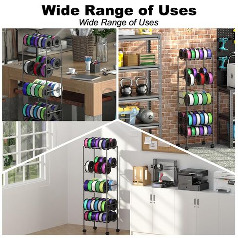 3D Printer Filament Storage Rack with Wheels, 5-Tier Rolling Spool Holder Stand Cart, Holds up to 60x1kg Spools, Heavy Duty Metal Filaments Organizer Shelf for Printing Studio Office Workshop in Kuwait