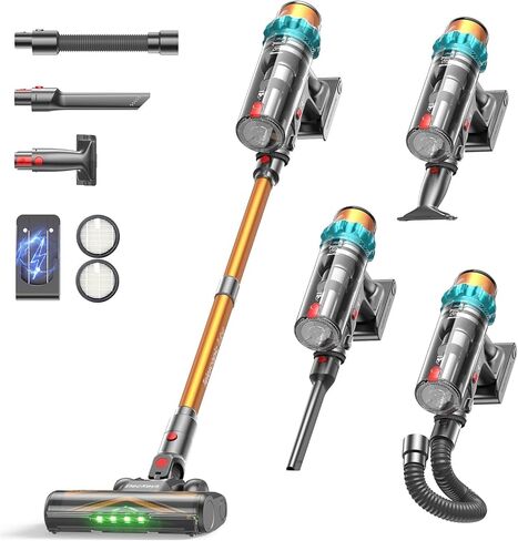 ElecKeys Cordless Vacuum Cleaner, 600W 50KPA 70Mins Self-Standing Vacuum Cleaners for Home, Stick Vacuum with Touch Screen, Upgraded Anti-Tangled Vacuum Cordless for Pet Hair, Floors, Carpets, Gold in Kuwait
