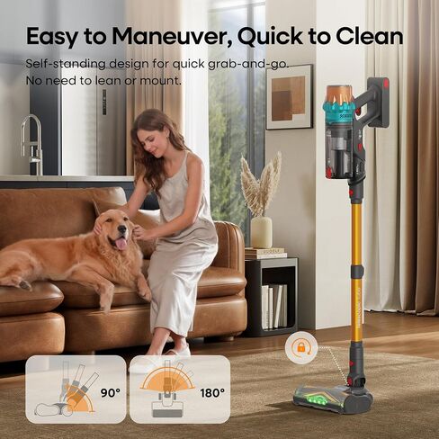 ElecKeys Cordless Vacuum Cleaner, 600W 50KPA 70Mins Self-Standing Vacuum Cleaners for Home, Stick Vacuum with Touch Screen, Upgraded Anti-Tangled Vacuum Cordless for Pet Hair, Floors, Carpets, Gold in Kuwait