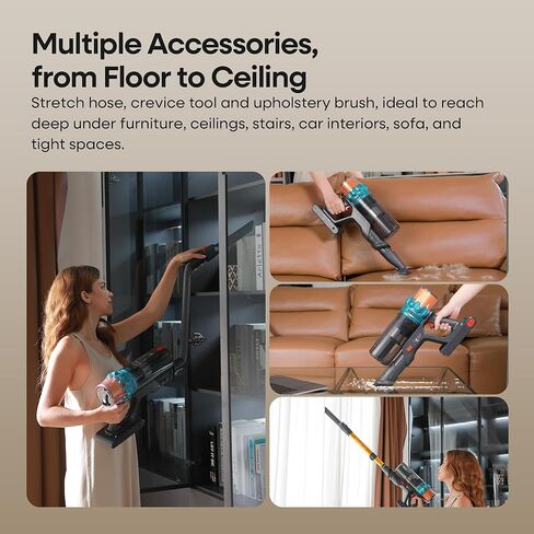 ElecKeys Cordless Vacuum Cleaner, 600W 50KPA 70Mins Self-Standing Vacuum Cleaners for Home, Stick Vacuum with Touch Screen, Upgraded Anti-Tangled Vacuum Cordless for Pet Hair, Floors, Carpets, Gold in Kuwait