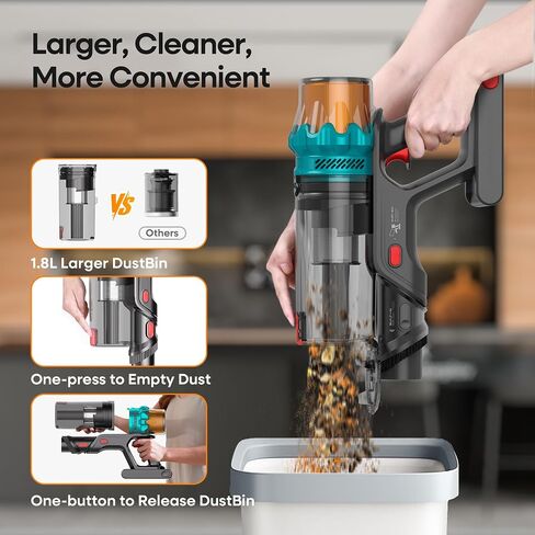 ElecKeys Cordless Vacuum Cleaner, 600W 50KPA 70Mins Self-Standing Vacuum Cleaners for Home, Stick Vacuum with Touch Screen, Upgraded Anti-Tangled Vacuum Cordless for Pet Hair, Floors, Carpets, Gold in Kuwait
