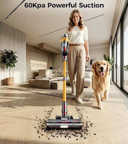 Cordless Vacuum Cleaner, 650W/60Kpa/70 Mins Cordless Stick Vacuum, Self-Standing Wireless Vacuum with LED Displsy, 1.8L Dust Cup, Anti-Tangle Vacuum Cordless, Vacuum Cleaners for Home/Pet Hair/Carpet in Kuwait
